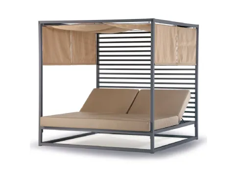Antibes gazebo in painted aluminum with padded mattresses and upholstery in nautical eco-leather by La Seggiola