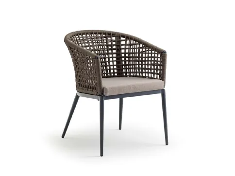 Avana P armchair in anthracite painted aluminum covered in polyester rope with padded fabric cushion by La Seggiola